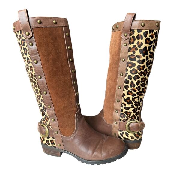 Steve Madden Denmar Studded Leather leopard print Brown Boots size 7 - Picture 1 of 14